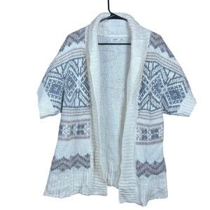 Old Navy Womens Sweater Cream Aztec Open Front Knit Short Sleeve Wool Blend S